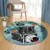 Vintage Camera And Bird Round Carpet Floor Rug Living Room Bedroom Decor Round Area Rug Carpet
