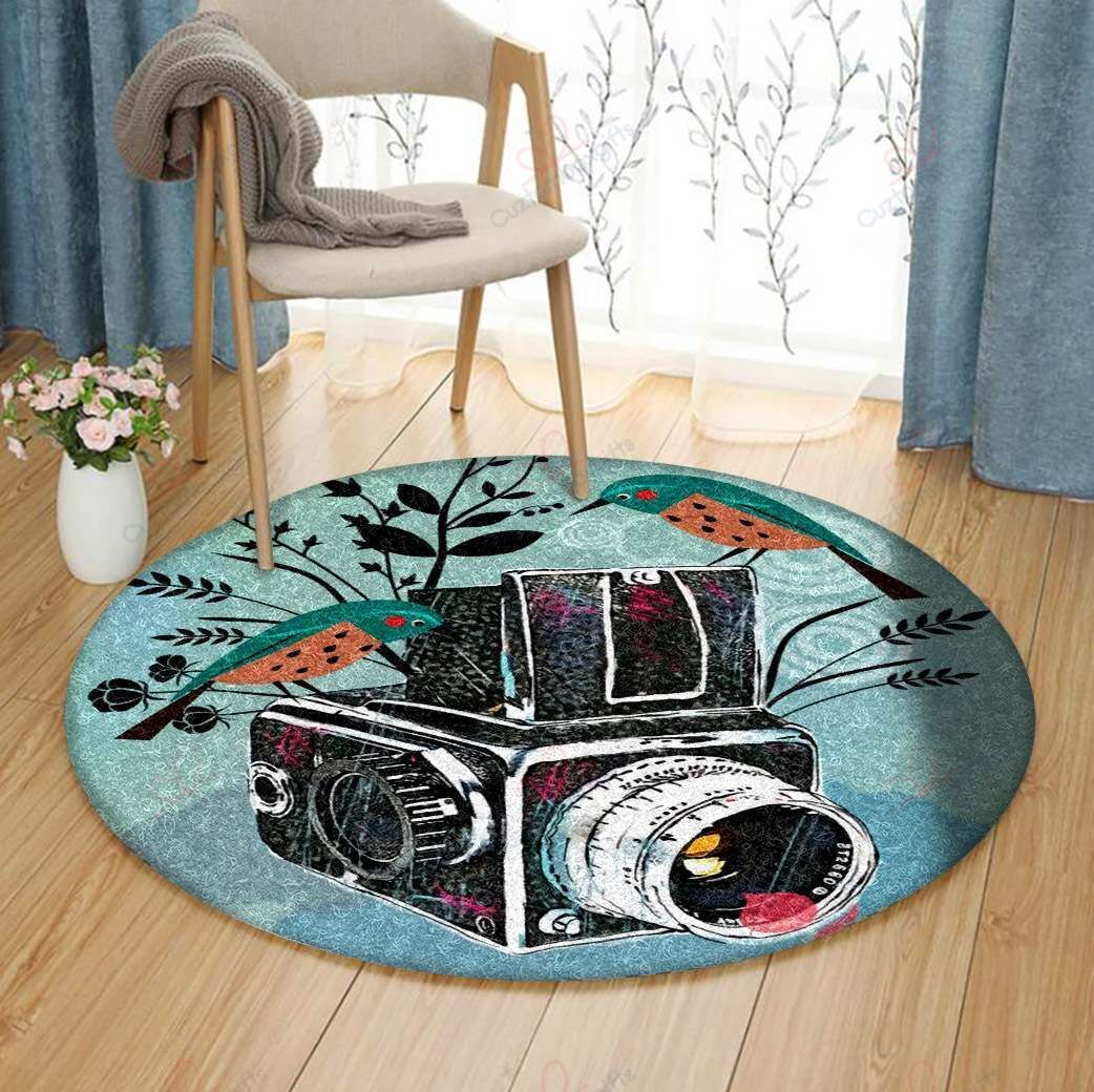 Vintage Camera And Bird Round Carpet Floor Rug Living Room Bedroom Decor Round Area Rug Carpet Vintage Camera And Bird Round Carpet Floor Rug Living Room Bedroom Decor Round Area Rug Carpet