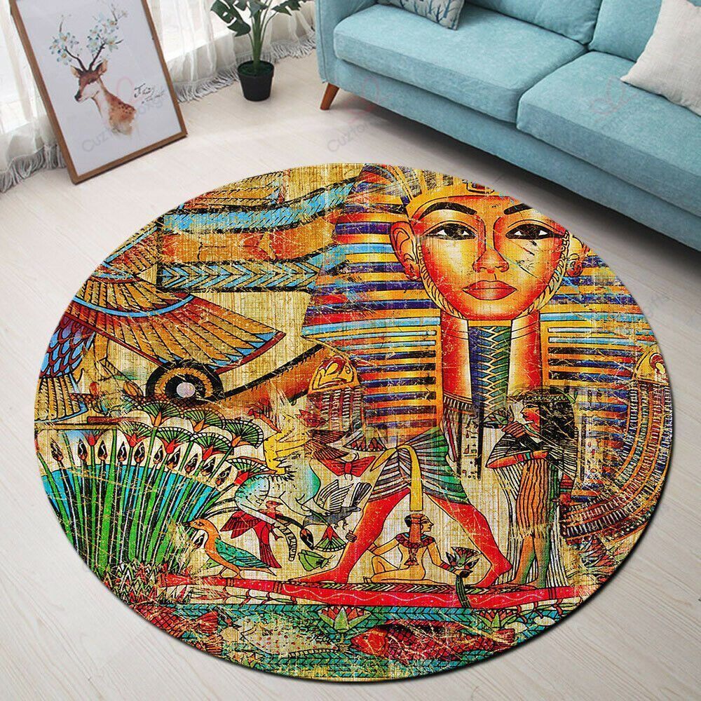 Vintage Egyptian Round Carpet Floor Rug Living Room Bedroom Decor Round Area Rug Carpet