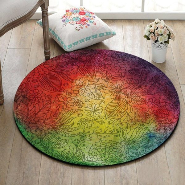 Vintage Flowers Round Carpet Floor Rug Living Room Bedroom Decor Round Area Rug Carpet