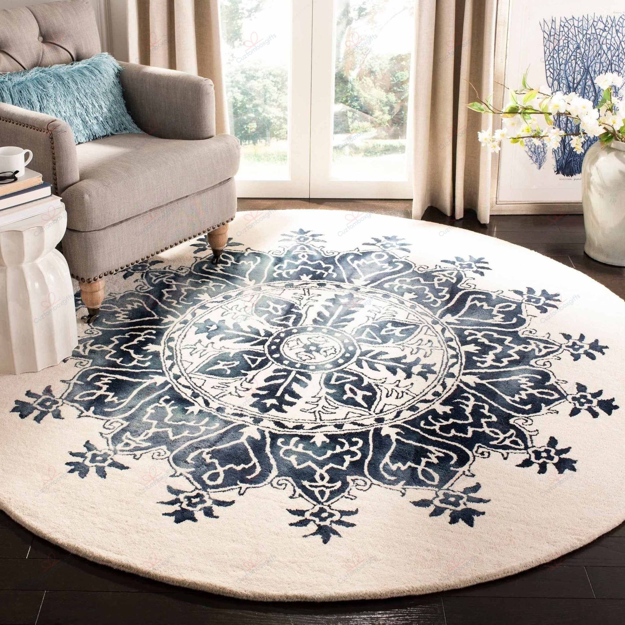 Vintage Geometric Round Carpet Floor Rug Living Room Bedroom Decor Round Area Rug Carpet