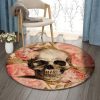 Vintage Rose Skull Round Carpet Floor Rug Living Room Bedroom Decor Round Area Rug Carpet