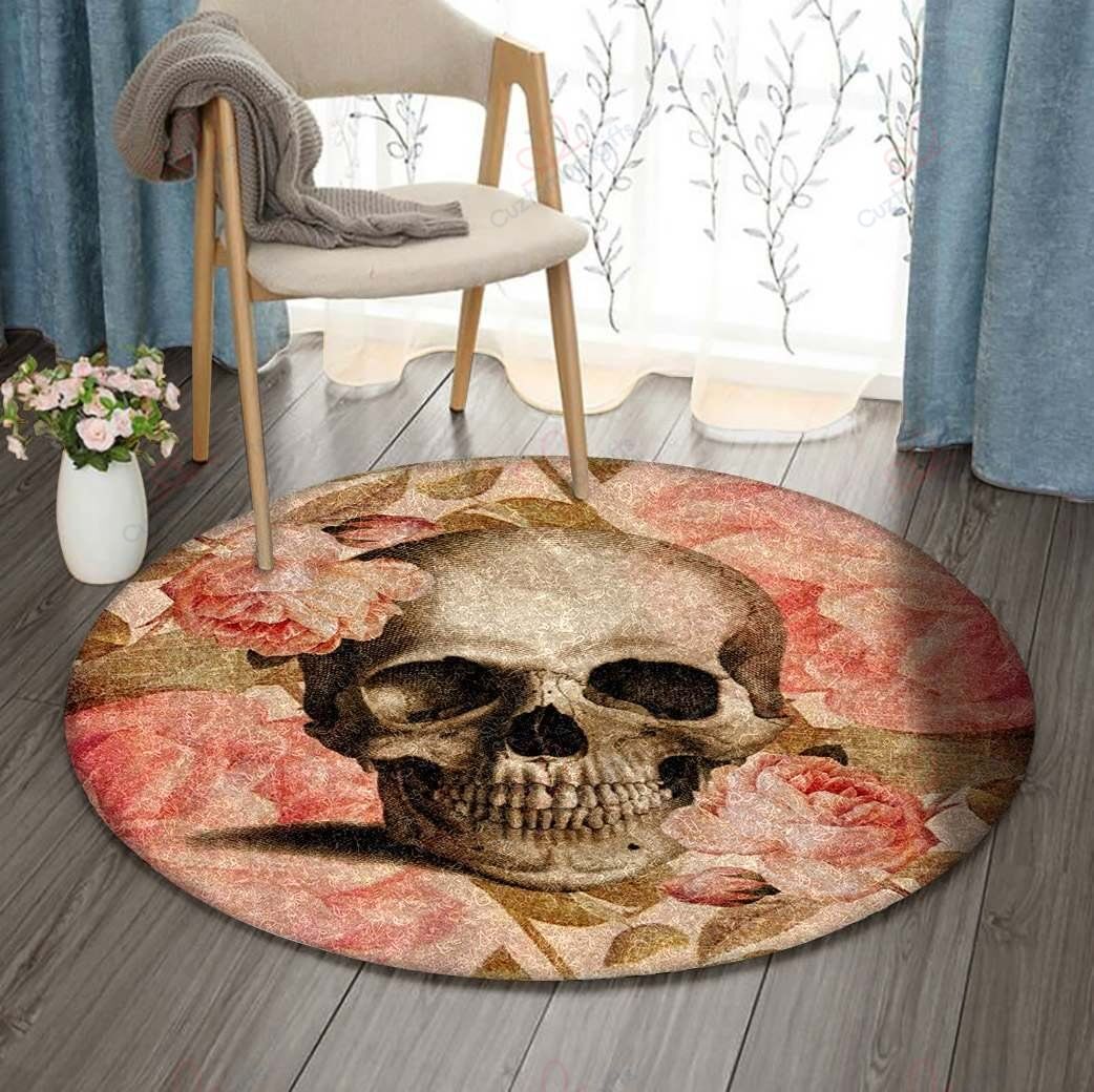 Vintage Rose Skull Round Carpet Floor Rug Living Room Bedroom Decor Round Area Rug Carpet Vintage Rose Skull Round Carpet Floor Rug Living Room Bedroom Decor Round Area Rug Carpet