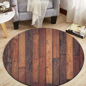 Vintage Rustic Wood Round Carpet Floor Rug Living Room Bedroom Decor Round Area Rug Carpet