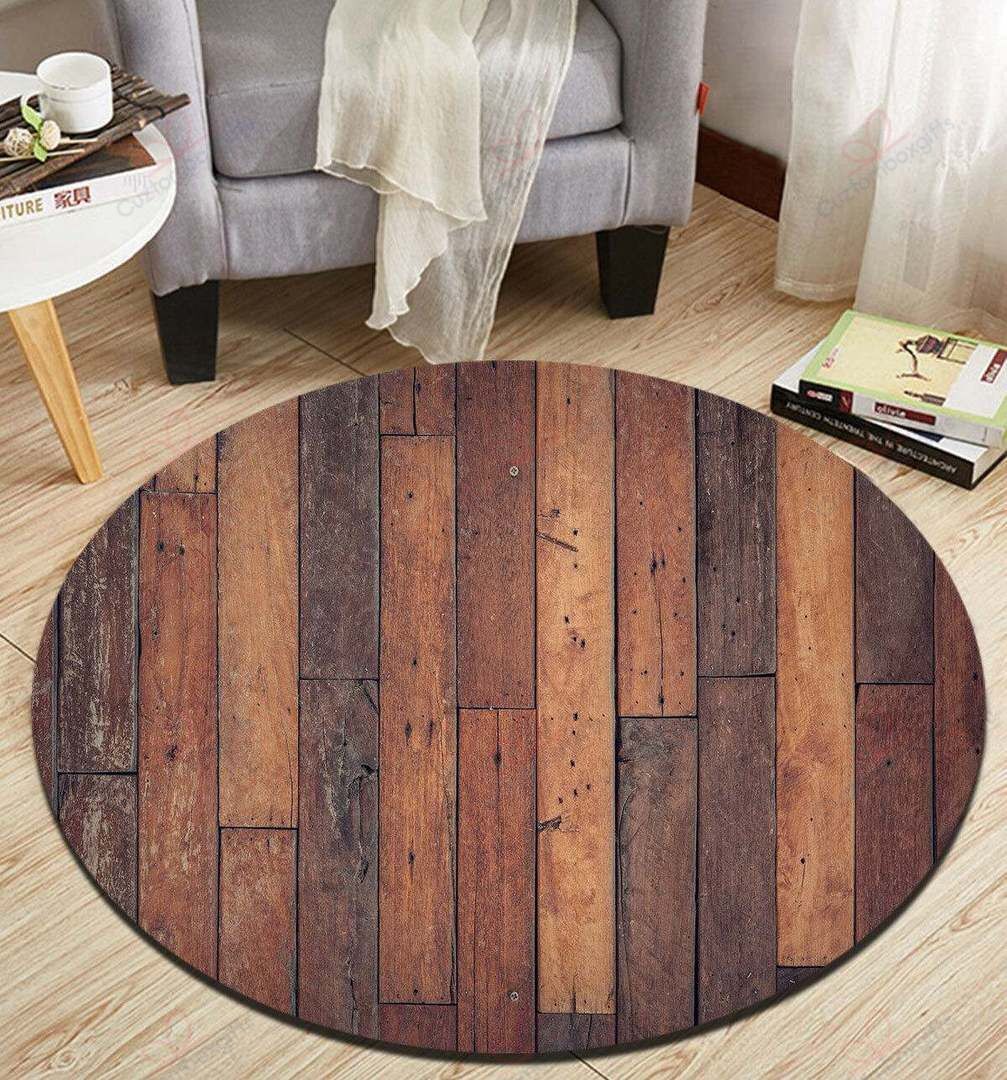 Vintage Rustic Wood Round Carpet Floor Rug Living Room Bedroom Decor Round Area Rug Carpet
