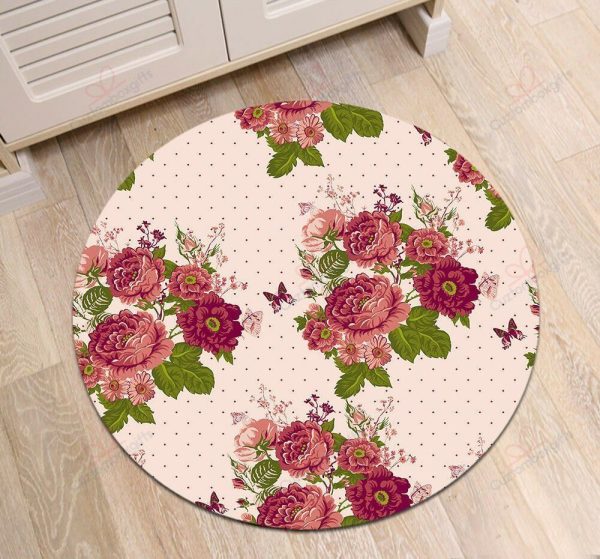 Watercolor Floral Butterfly Round Carpet Floor Rug Living Room Bedroom Decor Round Area Rug Carpet