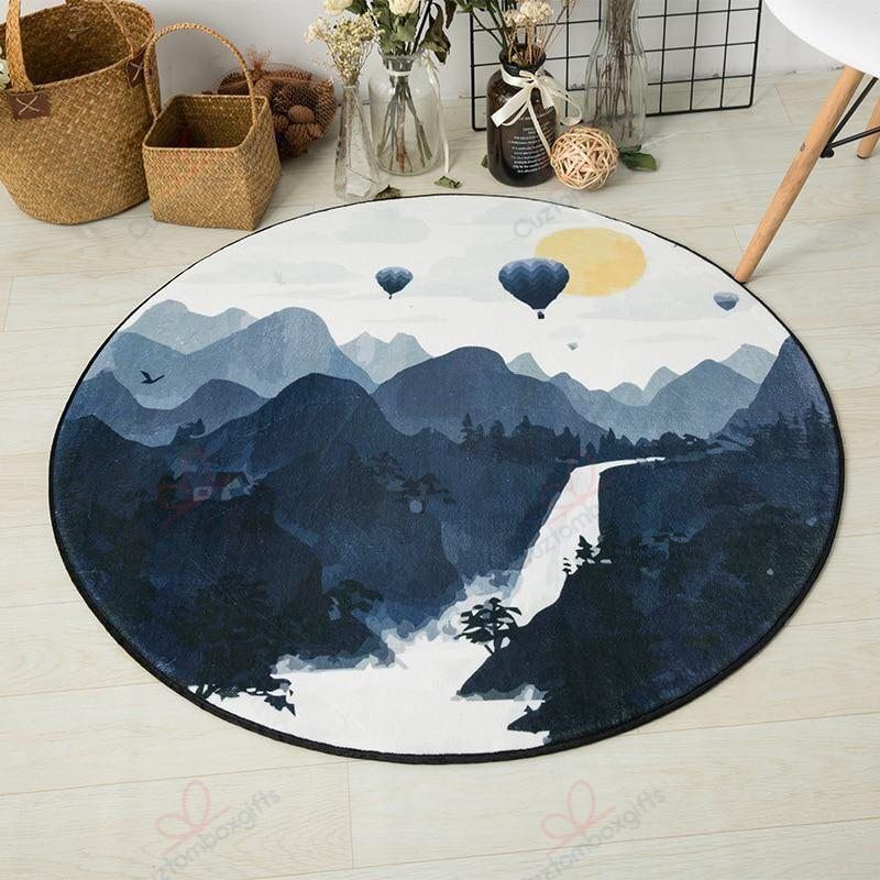 Watercolor Forest Landscape Round Carpet Floor Rug Living Room Bedroom Decor Round Area Rug Carpet