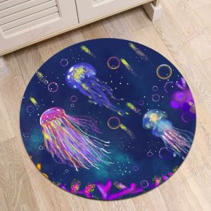 Watercolor Jellyfish Round Carpet Floor Rug Living Room Bedroom Decor Round Area Rug Carpet