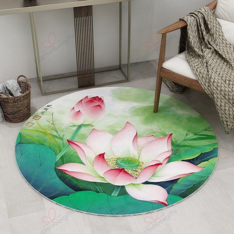Watercolor Lotus Flower Round Carpet Floor Rug Living Room Bedroom Decor Round Area Rug Carpet Watercolor Lotus Flower Round Carpet Floor Rug Living Room Bedroom Decor Round Area Rug Carpet
