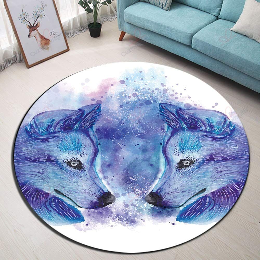Watercolor Two Wild Wolf Round Carpet Floor Rug Living Room Bedroom Decor Round Area Rug Carpet Watercolor Two Wild Wolf Round Carpet Floor Rug Living Room Bedroom Decor Round Area Rug Carpet