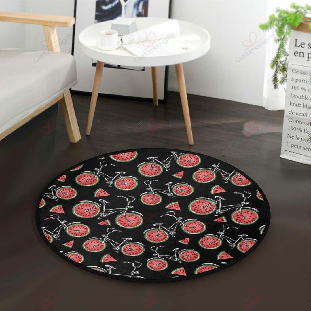 Watermelon Bicycle Round Carpet Floor Rug Living Room Bedroom Decor Round Area Rug Carpet Watermelon Bicycle Round Carpet Floor Rug Living Room Bedroom Decor Round Area Rug Carpet