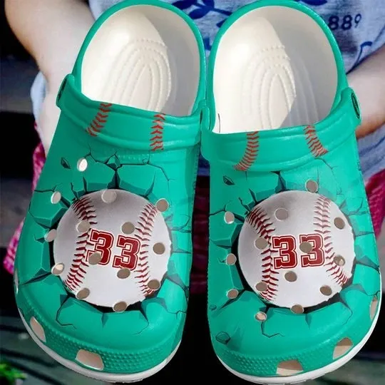 Baseball Lover Turquoise Personalize Clog Custom Crocs Clog Number On Sandal Fashion Style Comfortable For Women Men Kid Baseball Lover Turquoise Personalize Clog Custom Crocs Clog Number On Sandal Fashion Style Comfortable For Women Men Kid