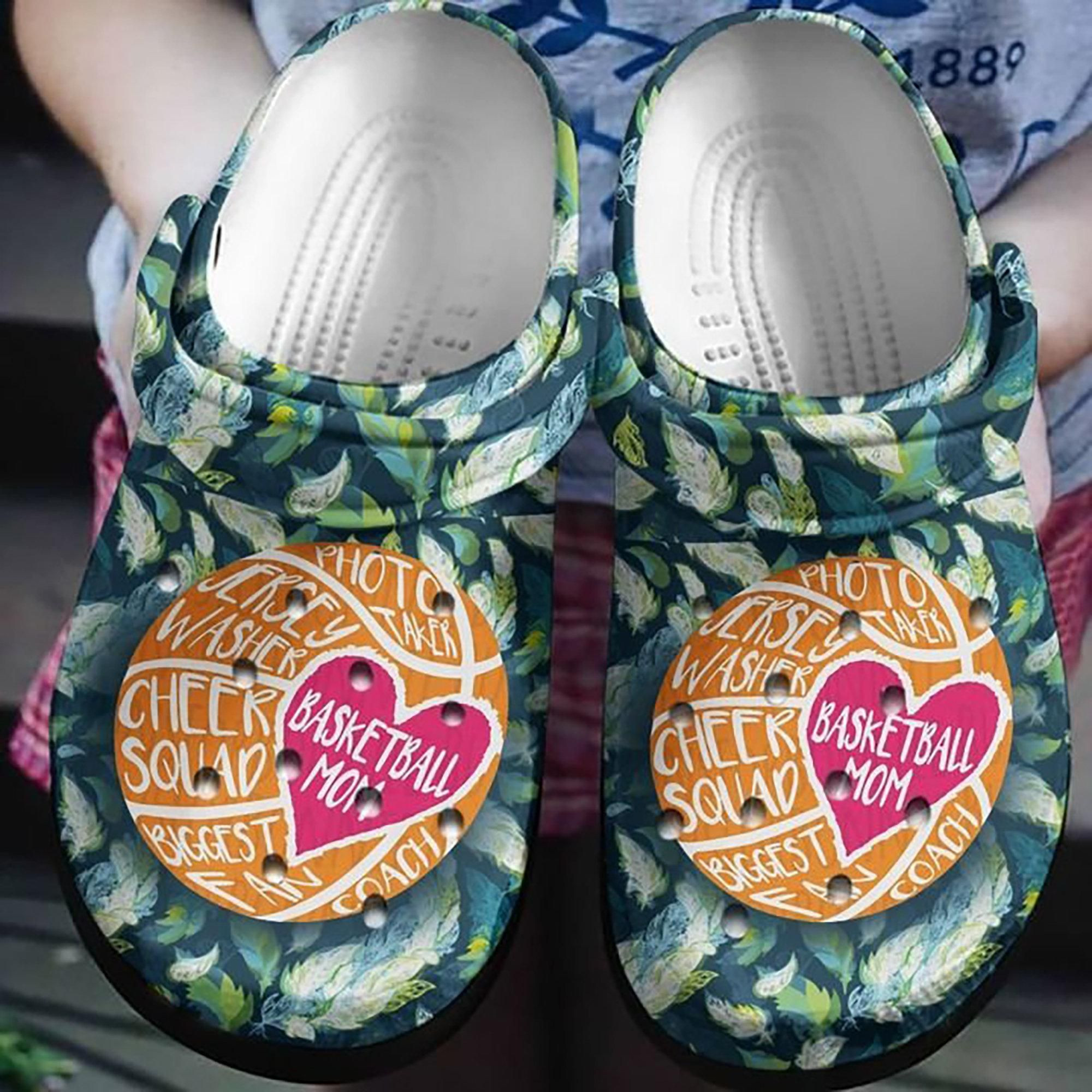 Basketball Mom Green Feather Crocs Clog Clog Shoes Basketball Mom Green Feather Crocs Clog Clog Shoes