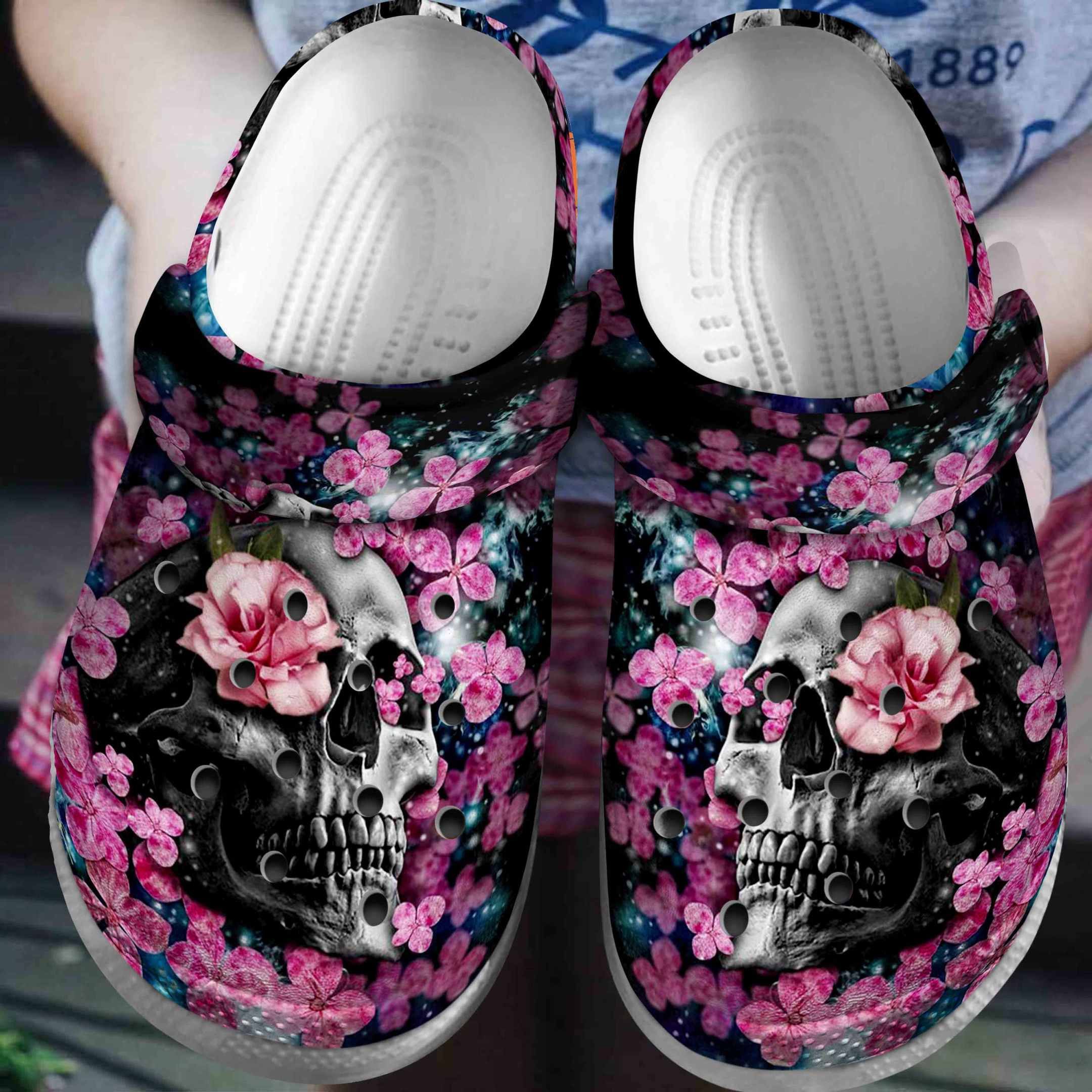 Blooming Skull Crocs Clog Shoes Crocbland Clog Gifts For Women Daughter Niece Friends Blooming Skull Crocs Clog Shoes Crocbland Clog Gifts For Women Daughter Niece Friends