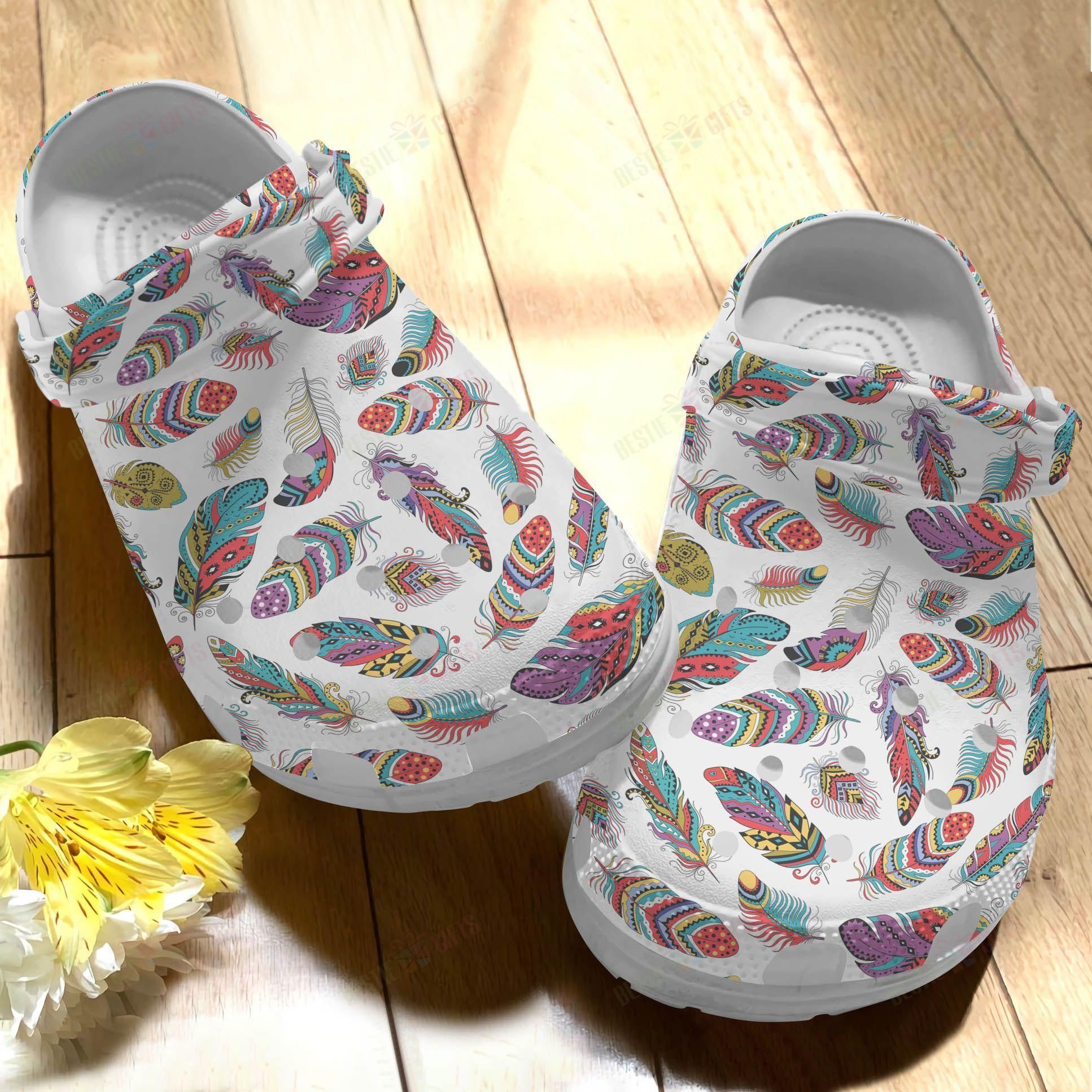 Boho Crocs Clog Classic Clog Boho Feathers Shoes Boho Crocs Clog Classic Clog Boho Feathers Shoes