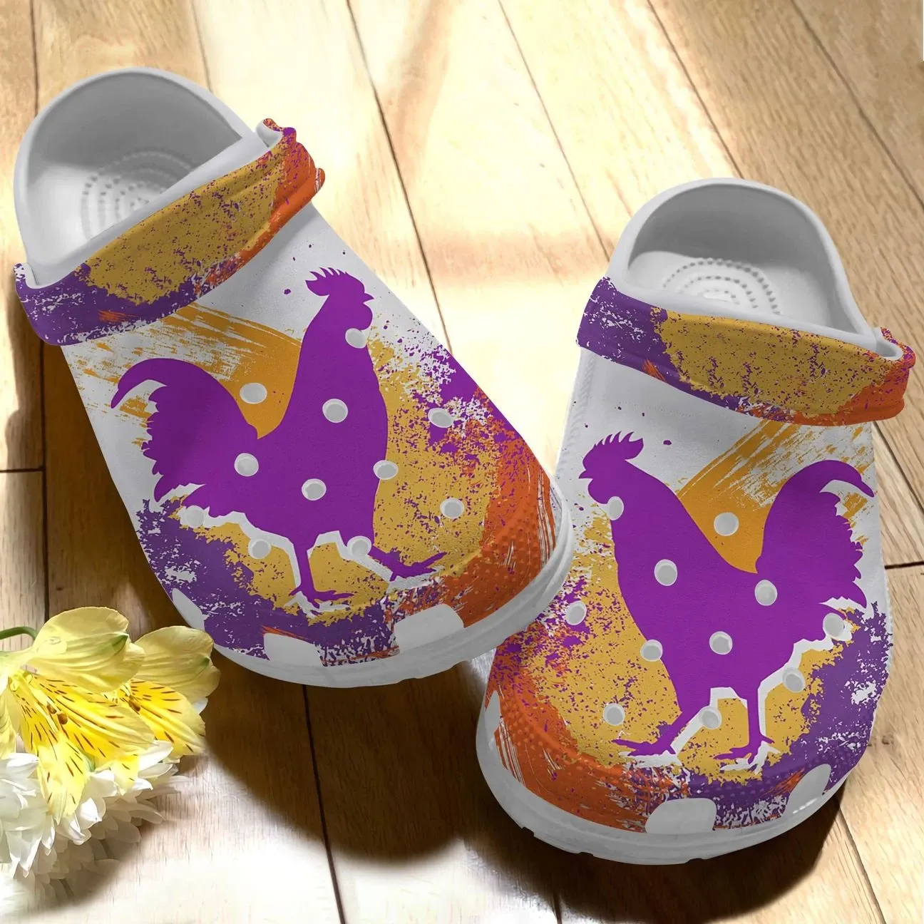 Chicken Personalize Clog Custom Crocs Fashionstyle Comfortable For Women Men Kid Print 3D Whitesole Purple And Yellow Chicken Personalize Clog Custom Crocs Fashionstyle Comfortable For Women Men Kid Print 3D Whitesole Purple And Yellow