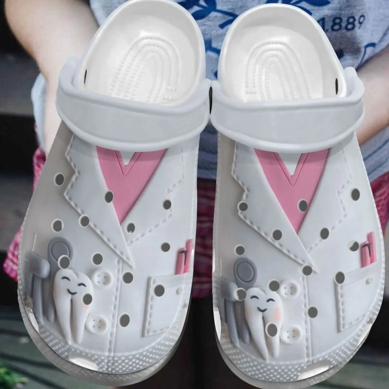 Dentist Personalize Clog Custom Crocs Fashionstyle Comfortable For Women Men Kid Print 3D White Dental Uniform Dentist Personalize Clog Custom Crocs Fashionstyle Comfortable For Women Men Kid Print 3D White Dental Uniform