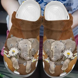 Elephant Personalize Clog Custom Crocs Fashionstyle Comfortable For Women Men Kid Print 3D Cute Elephant With Daisy