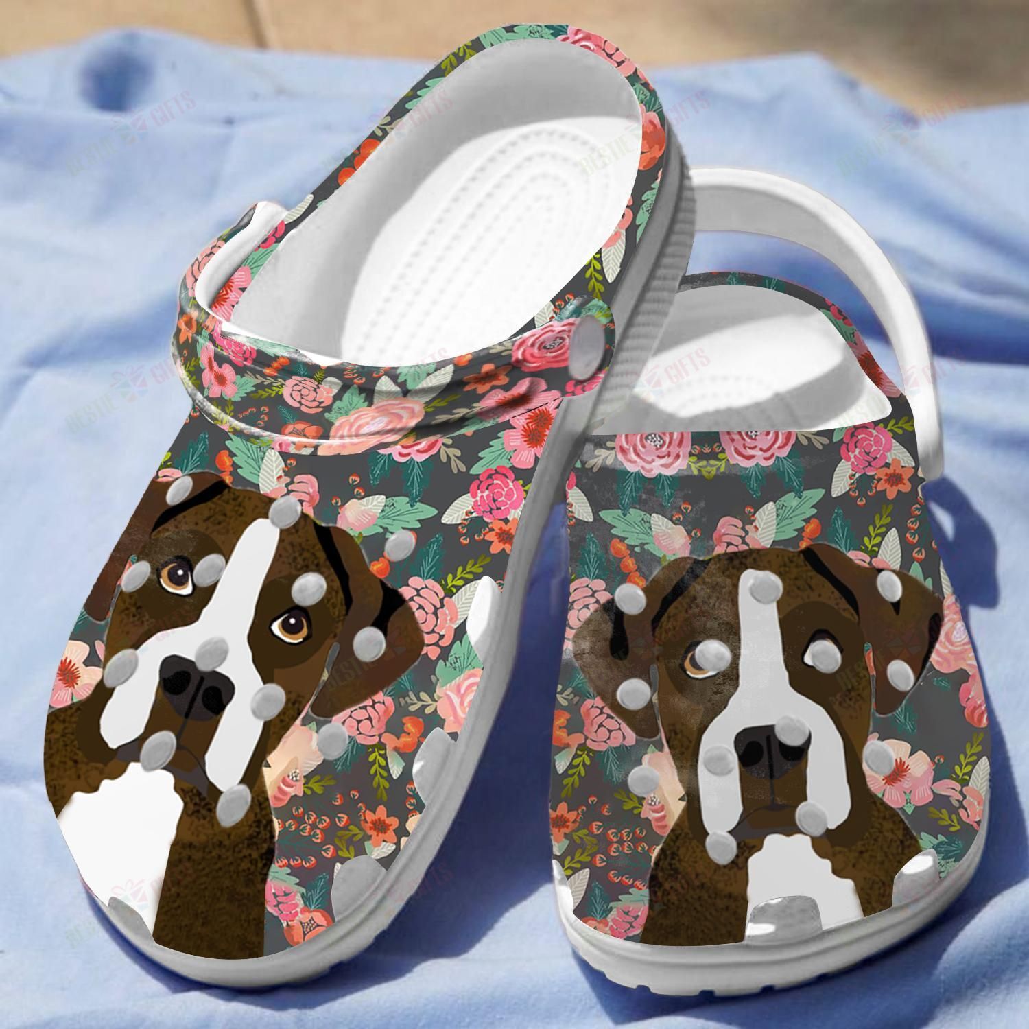 Floral Boxer Dog Crocs Clog Classic Clogs Shoes Floral Boxer Dog Crocs Clog Classic Clogs Shoes