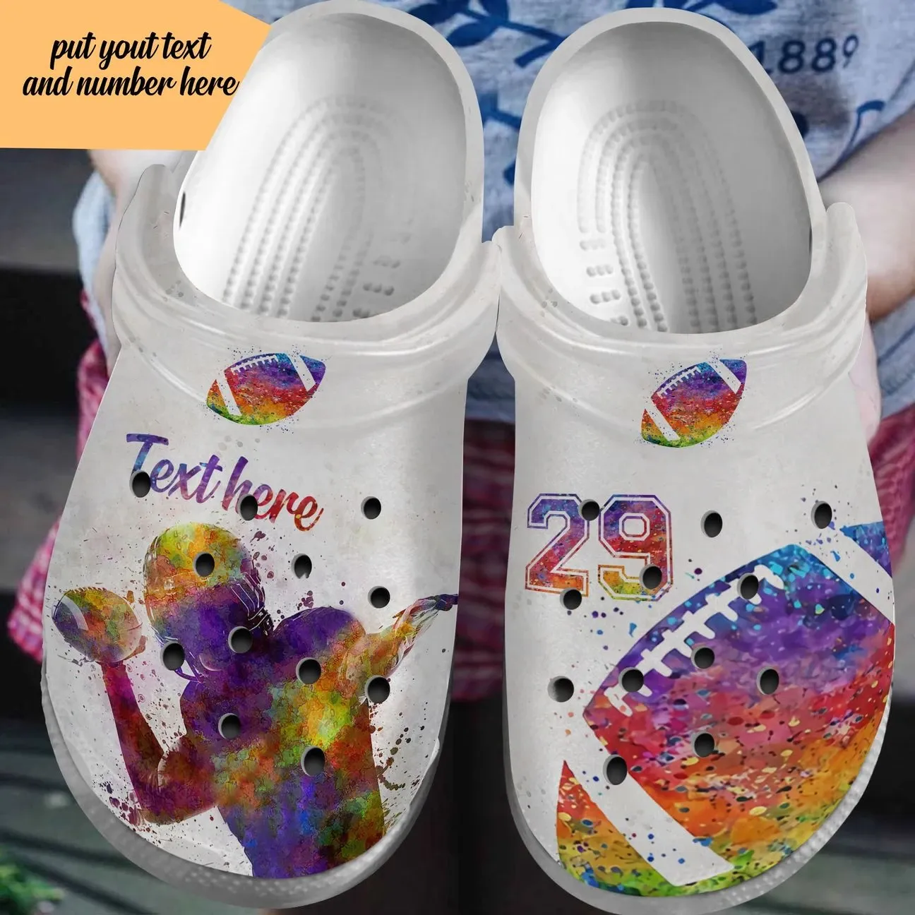 Football Personalized Clog Custom Crocs Comfortablefashion Style Comfortable For Women Men Kid Print 3D Watercolor Football Personalized Clog Custom Crocs Comfortablefashion Style Comfortable For Women Men Kid Print 3D Watercolor