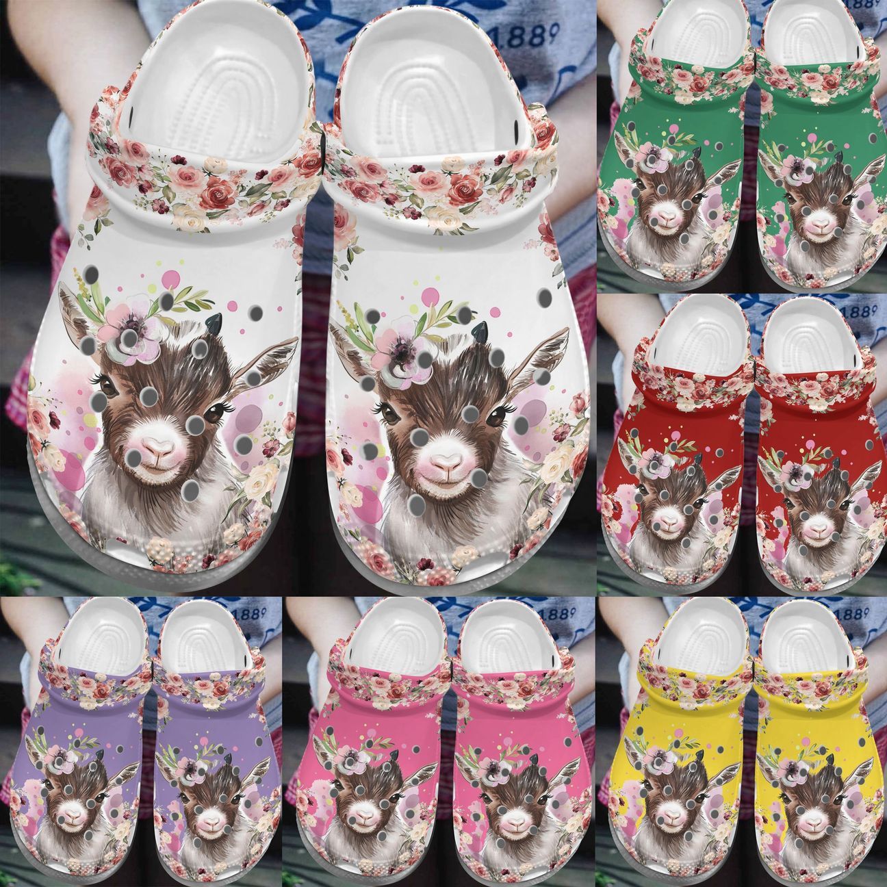 Goat Personalized Clog Custom Crocs Comfortablefashion Style Comfortable For Women Men Kid Print 3D Colorful Goat Flower Goat Personalized Clog Custom Crocs Comfortablefashion Style Comfortable For Women Men Kid Print 3D Colorful Goat Flower