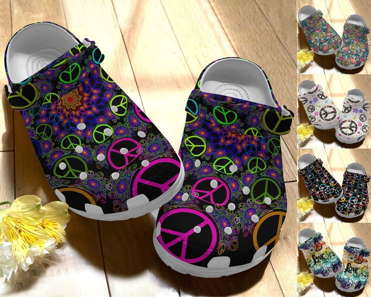 Hippie Personalize Clog Custom Crocs Fashionstyle Comfortable For Women Men Kid Print 3D Love & Peace Pattern Hippie Personalize Clog Custom Crocs Fashionstyle Comfortable For Women Men Kid Print 3D Love & Peace Pattern