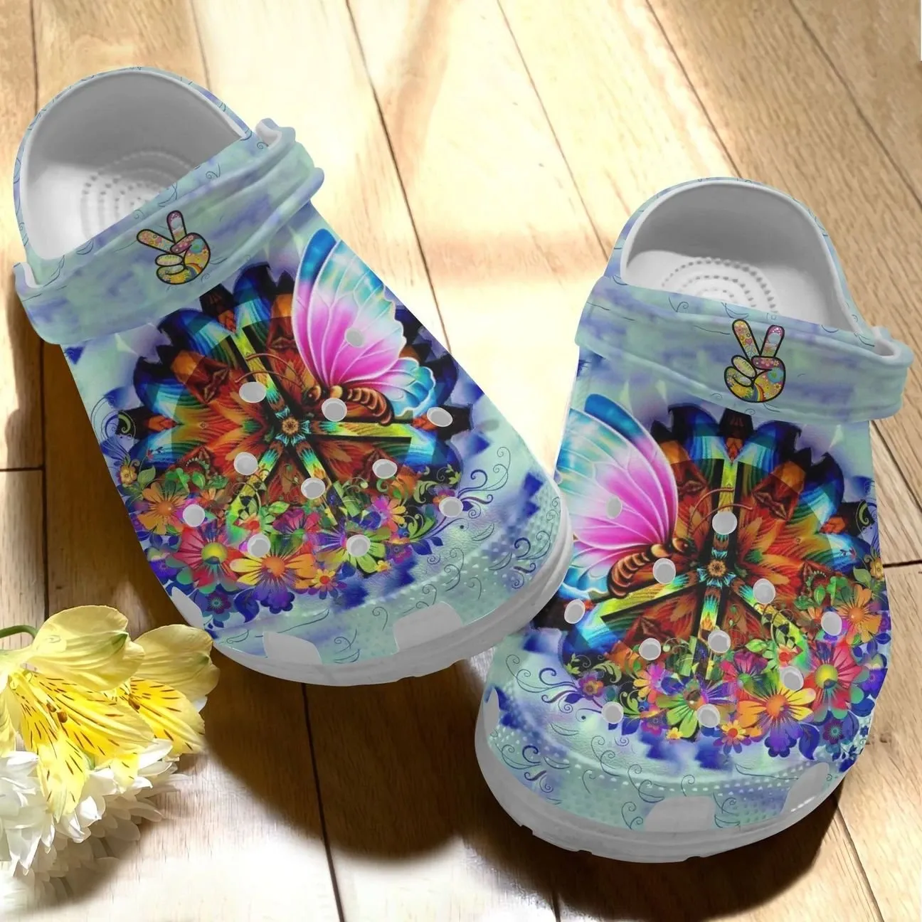 Hippie Personalize Clog Custom Crocs Fashionstyle Comfortable For Women Men Kid Print 3D Whitesole Happy Day Hippie Personalize Clog Custom Crocs Fashionstyle Comfortable For Women Men Kid Print 3D Whitesole Happy Day