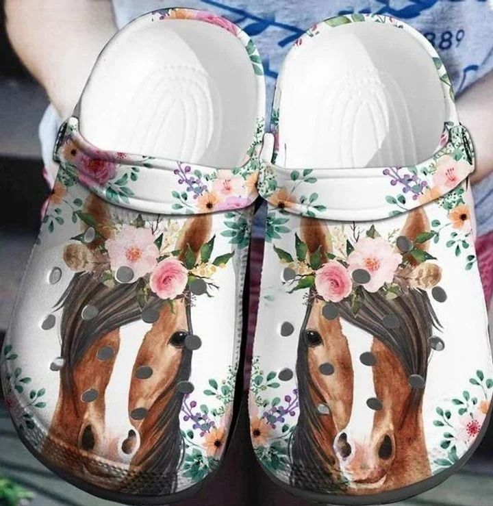 Horse Flowers Crocs Crocband Clog Comfortable For Mens Womens Classic Clog Water Shoes Clog Horse Flowers Crocs Crocband Clog Comfortable For Mens Womens Classic Clog Water Shoes Clog