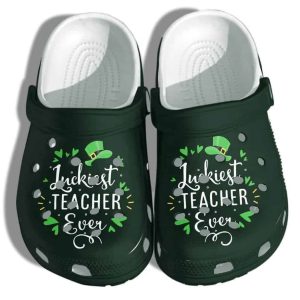 Luckiest Teacher Ever Shoes Crocs Clog Funny Irish Teacher – Funny Shoes Patricks Day Gifts For Mens And Womens