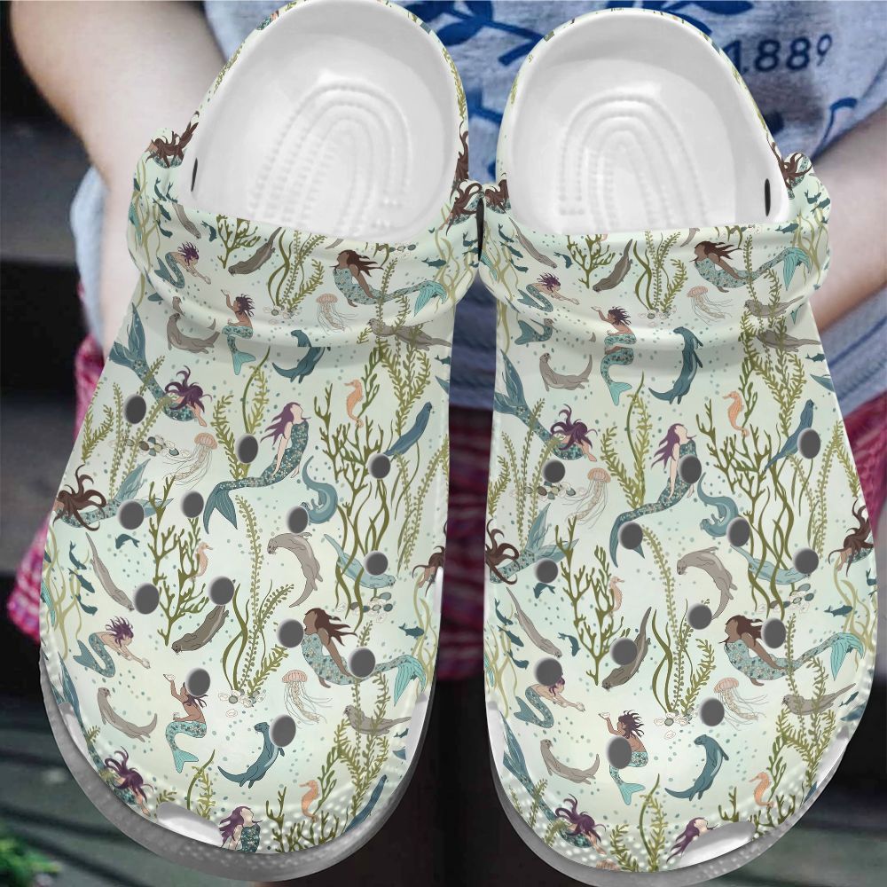 Mermaid Personalize Clog Custom Crocs Fashionstyle Comfortable For Women Men Kid Print 3D Whitesole Mermaids And Otters Mermaid Personalize Clog Custom Crocs Fashionstyle Comfortable For Women Men Kid Print 3D Whitesole Mermaids And Otters