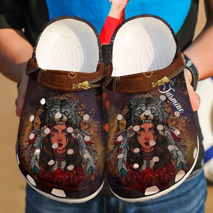 Native Personalized Wolf Girl Sku 1617 Crocs Crocband Clog Comfortable For Mens Womens Classic Clog Water Shoes Native Personalized Wolf Girl Sku 1617 Crocs Crocband Clog Comfortable For Mens Womens Classic Clog Water Shoes