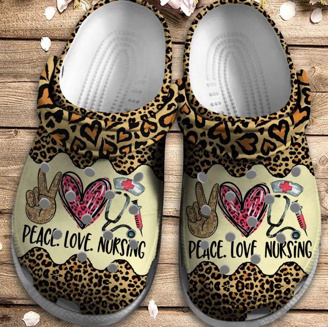Peace Love Nursing Crocs Clog Shoes – Leopard Skin Crocbland Clog Birthday Gift For Woman Girl Friend Peace Love Nursing Crocs Clog Shoes – Leopard Skin Crocbland Clog Birthday Gift For Woman Girl Friend