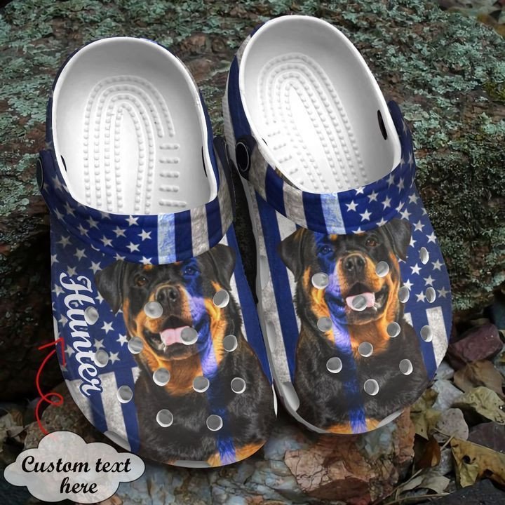 Personalized Rottweiler Back The Blue Crocs Clogy Shoes For Mens And Womens Personalized Rottweiler Back The Blue Crocs Clogy Shoes For Mens And Womens
