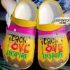 Personalized Teacher Peace Love Teach Crocs Clogy Shoes For Mens And Womens