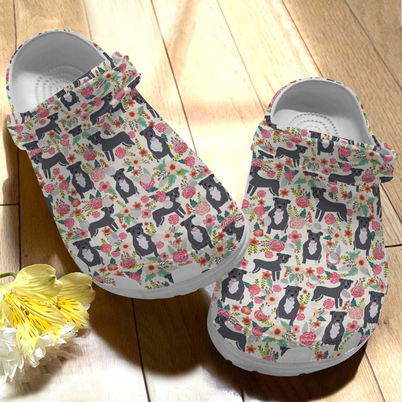 Pitbull Personalize Clog Custom Crocs Fashionstyle Comfortable For Women Men Kid Print 3D Whitesole Floral Dogs Pitbull Personalize Clog Custom Crocs Fashionstyle Comfortable For Women Men Kid Print 3D Whitesole Floral Dogs