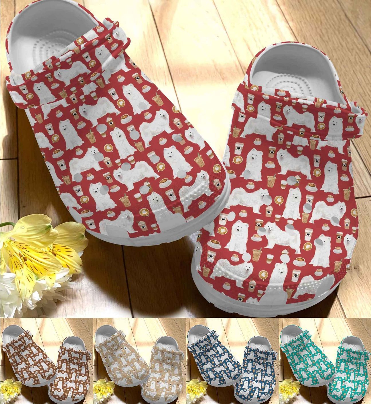 Samoyed Personalize Clog Custom Crocs Fashionstyle Comfortable For Women Men Kid Print 3D Whitesole Samoyed And Coffee Samoyed Personalize Clog Custom Crocs Fashionstyle Comfortable For Women Men Kid Print 3D Whitesole Samoyed And Coffee