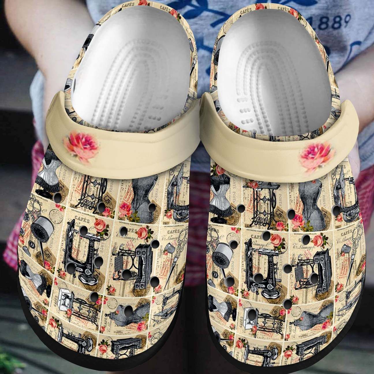 Sewing Personalized Clog Custom Crocs Comfortablefashion Style Comfortable For Women Men Kid Print 3D Vintage Pattern Sewing Personalized Clog Custom Crocs Comfortablefashion Style Comfortable For Women Men Kid Print 3D Vintage Pattern