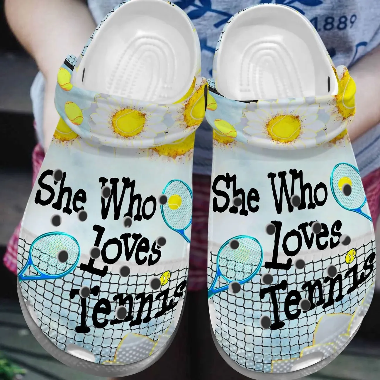 She Who Loves Tennis Personalize Clog Custom Crocs Fashionstyle Comfortable For Women Men Kid Print 3D She Who Loves Tennis Personalize Clog Custom Crocs Fashionstyle Comfortable For Women Men Kid Print 3D