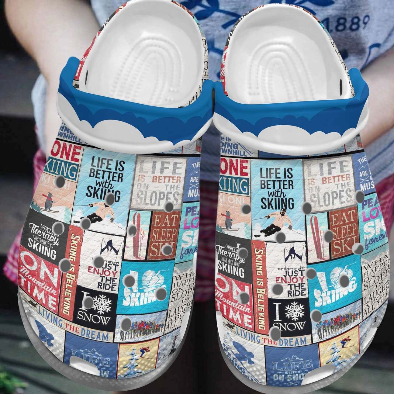Skiing Personalized Clog Custom Crocs Comfortablefashion Style Comfortable For Women Men Kid Print 3D Quilt Pattern Skiing Personalized Clog Custom Crocs Comfortablefashion Style Comfortable For Women Men Kid Print 3D Quilt Pattern
