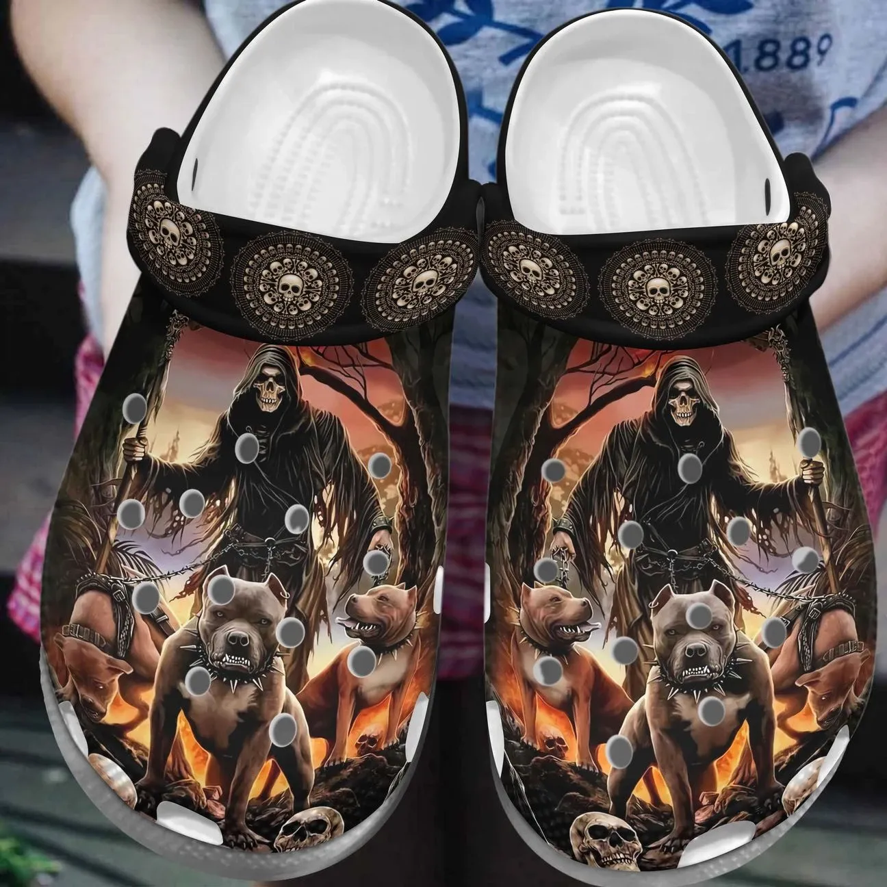 Skull Personalized Clog Custom Crocs Comfortablefashion Style Comfortable For Women Men Kid Print 3D Pitbull Skull Skull Personalized Clog Custom Crocs Comfortablefashion Style Comfortable For Women Men Kid Print 3D Pitbull Skull