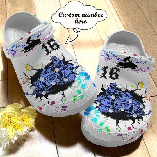 Snowmobile Cracking White Personalize Clog Custom Crocs Clog Number On Sandal Fashion Style Comfortable For Women Men Kid Snowmobile Cracking White Personalize Clog Custom Crocs Clog Number On Sandal Fashion Style Comfortable For Women Men Kid