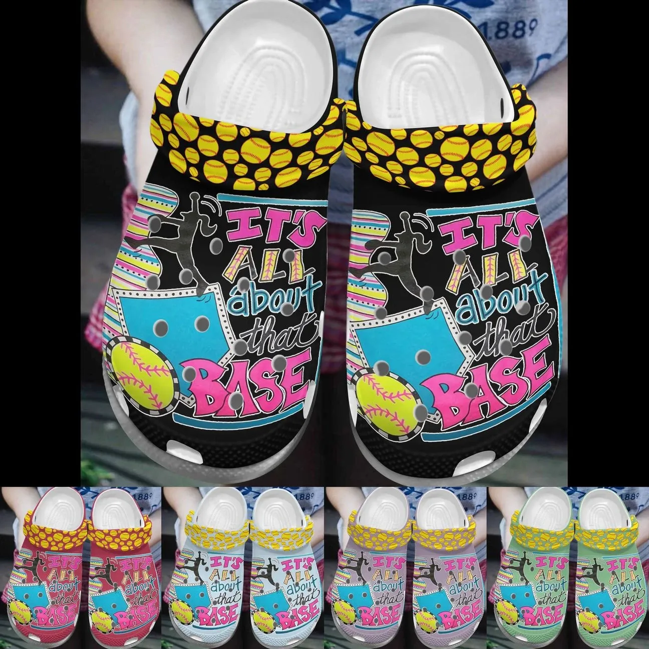 Softball Personalize Clog Custom Crocs Fashionstyle Comfortable For Women Men Kid Print 3D All About The Base Softball Personalize Clog Custom Crocs Fashionstyle Comfortable For Women Men Kid Print 3D All About The Base