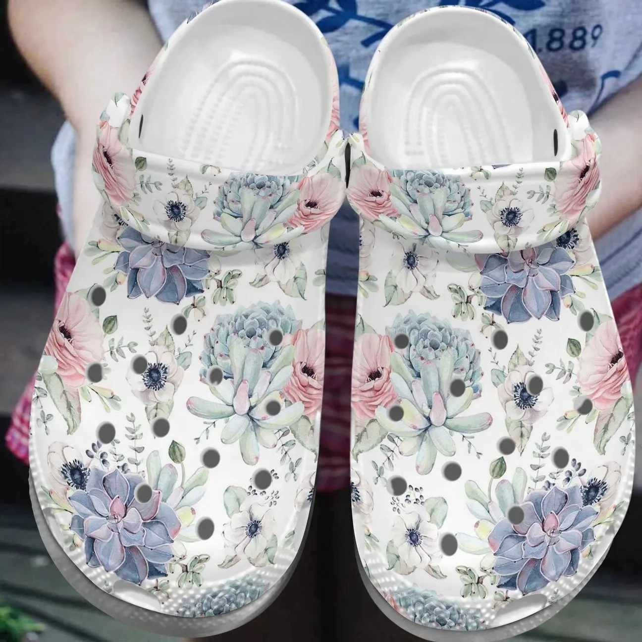 Succulent Personalize Clog Custom Crocs Fashionstyle Comfortable For Women Men Kid Print 3D Whitesole Pattern Succulent Personalize Clog Custom Crocs Fashionstyle Comfortable For Women Men Kid Print 3D Whitesole Pattern