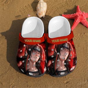 Uchiha Itachi Akatsuki Anime Personalized Name Crocs Clog Crocband Clog Comfortable Classic Clog Water Shoes For Mens And Womens